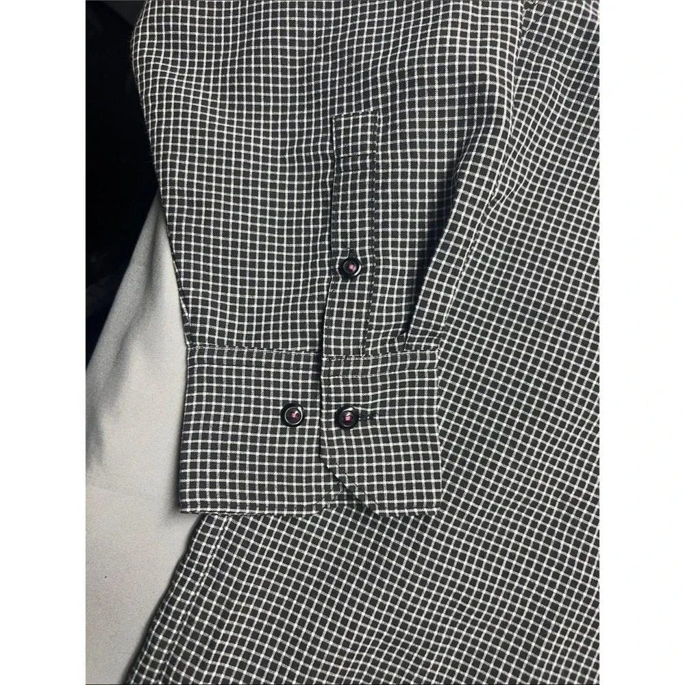 Men's long-sleeve button-down in a black and white micro-check pattern